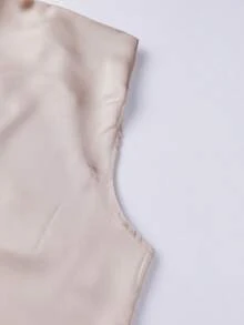Women's Satin Halter Tank Tops Solid Color Sleeveless Draped High Neckline Vest For Party - Light Grey - View 7