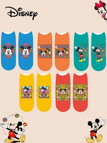 Disney 迪士尼袜子 1/5 双装 女士/情侣短袜，个性化设计，充满乐趣，色彩丰富，创意卡通图案，适合作为节日礼物，舒适透气，增添家庭氛围，时尚百搭，男女皆宜，趣味卡通袜子，米奇、米妮、唐老鸭、黛丝、高飞、布鲁托 - 彩色 - 查看 3