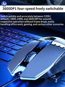 HP M1 Wired Gaming Mouse, 4-Level DPI (1200/1800/2400/3600), 6 Buttons, RGB Breathing Light, Ergonomic Design, Plug & Play, Compatible With Windows 7/8/10 - Black - View 4