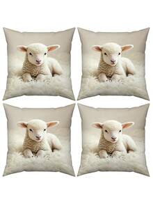 1pc Soft Cute Sheep Pillow Cover, Polyester With Zipper Washable, Warm Healing Cushion Cover, Suitable For Home Decor And Gentle Gift, Pillow Insert Not Included - Multicolor - View 16