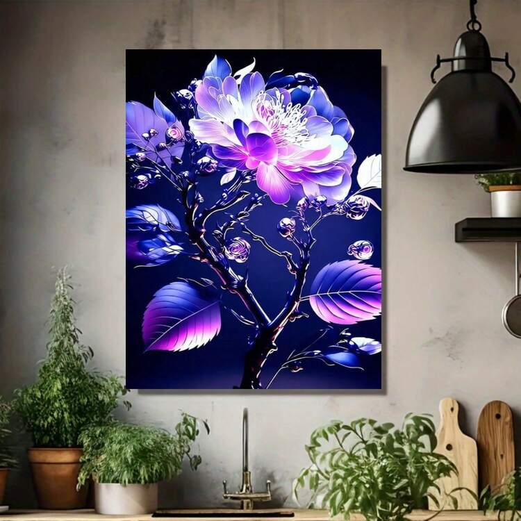 Kit de Pintura de Diamantes Neon Luminoso Plantas Flores Perfil Completo Taladro Futurista Jardín Misterioso Resina Brillante Diamante Hecho a Mano Pegatina de Diamantes Lienzo de Aceite Pintura Decorativa Sala de Estar Dormitorio Oficina Arte de Pared Adorno Colgante Sin Marco Pintura - Enmarcado - Añade 4