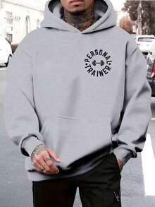 Men's Personal Trainer Hoodie, Bodybuilding Instructor Style, Streetwear Style. - 淺灰色 - 查看 2