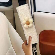 2 Peças Protetores de Ombro Decorativos Florais Branco Leitoso para Carro, Capas Fofas de Cinto de Segurança com Flores 3D, Protetores de Ombro de Pele Sintética Respirável, Adiciona Toque Elegante - ombreiras com estampa floral - Visão 3