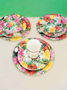 10pcs/20pcs/50pcs/80pcs Hawaiian Party Supplies, Flamingo & Palm Leaf Pattern Tropical Party Paper Tableware Set, Including 7/9 Inch Paper Plates, Paper Cups, 6.5 Inch Paper Napkins, Hawaiian Theme Birthday Party Decorations, Suitable For Summer Beach Pool Party For Men And Women - Multicolor - View 5