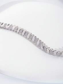 Bộ 1 vòng tay sang trọng, thanh lịch, đính đá Cubic Zirconia, thiết kế hình thoi giao nhau trơn mịn, thích hợp cho nữ giới đeo trong đám cưới và các bữa tiệc, không kèm hộp quà. - Bạc - Xem 5