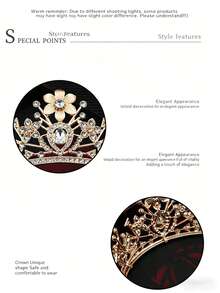 1pc Crystal Wedding Large Tiara Baroque Vintage Bridal Headpiece Wedding Dress Accessory Bridal Crown - Multicolor - View 7