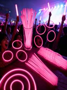 100/50pcs 8-Inch Colorful Glow Sticks Set, High Quality Super Bright Glowing Sticks, Glow Decor, Luminous Effect, Long-Lasting Glow, Add Radiance To Parties - Pink - View 2