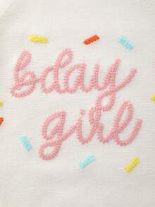 Baby Girls' Sweet Cute "BDAY GIFT" Letter Embroidery Knit Camisole Romper, Summer - White - View 3