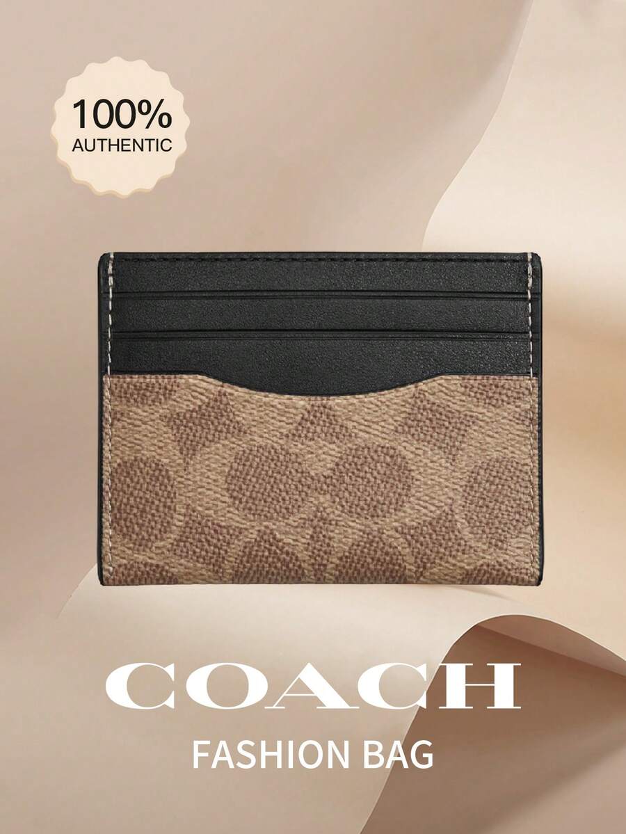 Coach 10 Card Slots Multi-Function Mini Slim Card Holder Signature Edition - Black and Brown - View 1