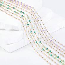 1m Fashionable Stainless Steel Square Bead Chain, Colorful Bohemian Style Beaded Chain Suitable For DIY Bracelet, Necklace, Jewelry Accessories - DIY Chain - View 6