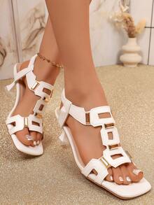 Minimalist Fashion High Heel Sandals, Slip-On Square Toe High Heels For Women, Versatile Summer - White - View 2