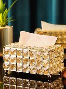 Luxury Crystal Tissue Box, Gold/Silver Shiny Diamond-Shaped Napkin Holder, Decorative Acrylic Tissue Paper Organizer, Suitable For Bathroom, Vanity, Hotel, Restaurant, Wedding And Home Decor - Multicolor - View 7