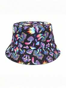 1 chiếc mũ tai bèo hai mặt in hình nấm thời trang, kiểu dáng hiphop Y2K unisex. - A - Xem 4
