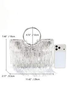 1 chiếc túi xách tay tròn đính kim sa lấp lánh, chất liệu PU cao cấp, thích hợp cho mùa cưới lãng mạn, tiệc tùng sang trọng, tiệc chiêu đãi, các buổi tối trang trọng. - Bạc - Xem 2