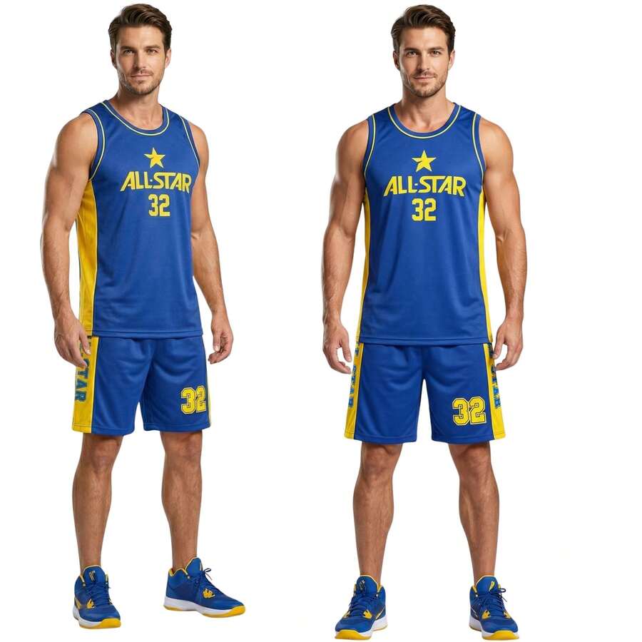 Men's Adult Sports Set: T-Shirt With Basketball Shorts - Blue and Yellow AllStar - View 1