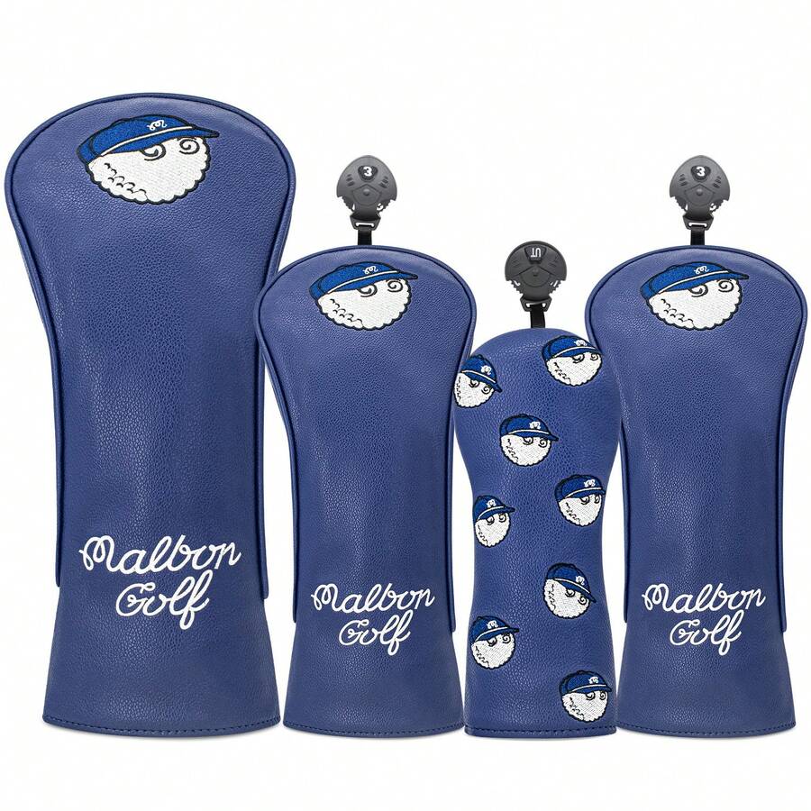 Blue Fisherman Golf Headcover Thick Waterproof PU Embroidery Driver Fairway Wood Head Cover - Blue Semi-circular Push Rod Sleeve - View 1