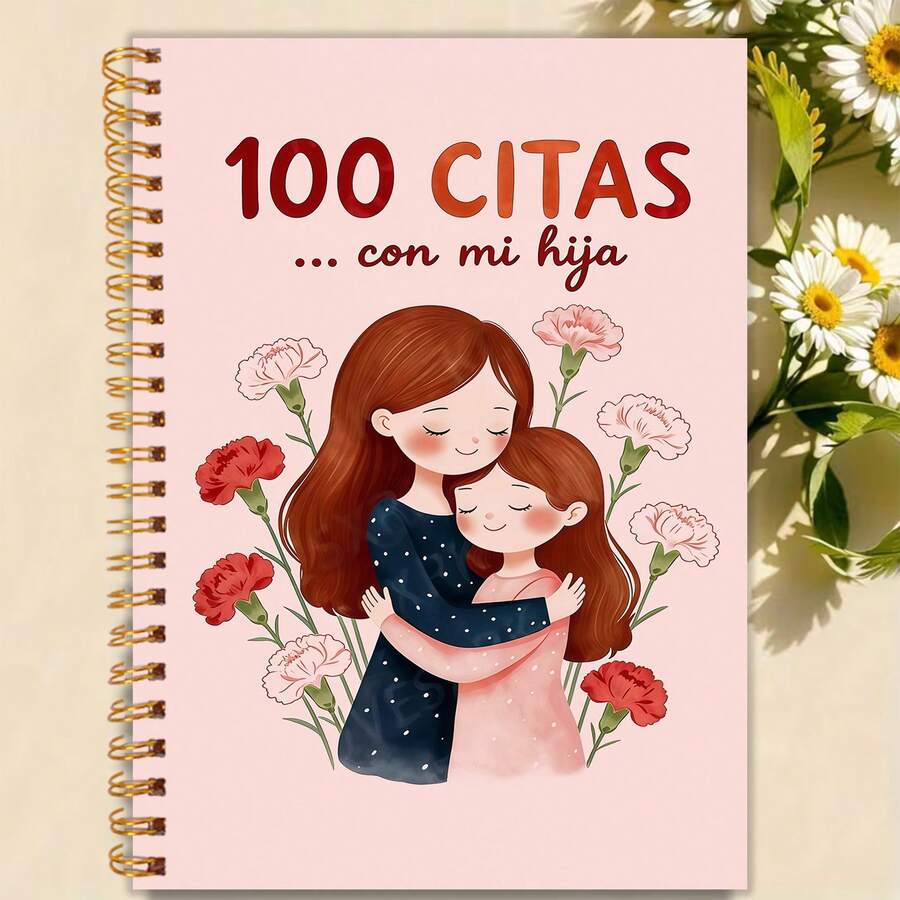 1 pieza Cuaderno de diario madre-hija de 100 fechas en tamaño A5, páginas interiores en español, portada con madre e hija abrazadas, caja de recuerdos divertida - A5 - Ver 1