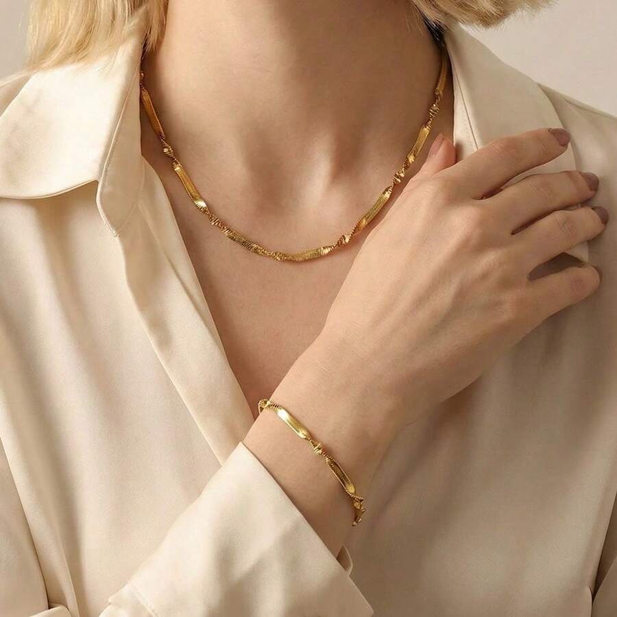 1件/2件装不锈钢刀片项链，小众酷炫风格，简约气质，彰显个性，轻盈奢华，不褪色套装，日常通勤，夏日魅力，女士项链，不锈钢链饰，女士不锈钢饰品，女士手链 - 彩色 - 查看 1