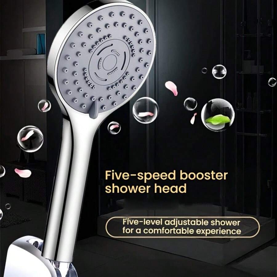 1 đầu vòi sen lưu lượng nước cao với lỗ thoát nước lớn, có 5 chế độ điều chỉnh, thích hợp cho phòng tắm, vòi sen, bình nước nóng. - Bạc - Xem 1