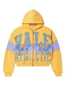 Men's Hoodies & Sweatshirts New Arrival Men's Personalized Streetwear  Brand Y2K Couple Hooded Sweatshirt American Retro Print Zip Up Jacket - 黃色 - 查看 1