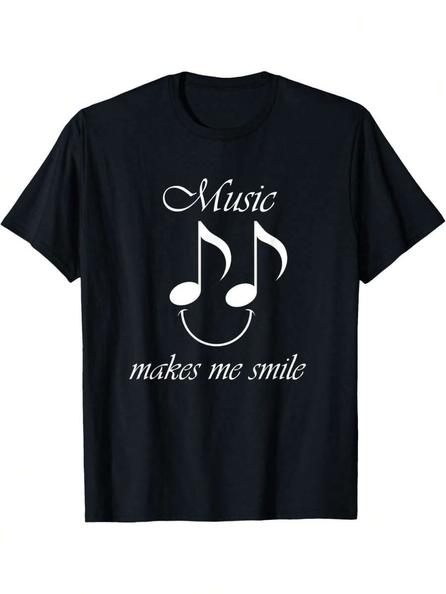 Funny Music Quotes T-Shirt For Singers And Music Teachers, Comfortable And Casual Short Sleeve Summer T-Shirt - 黑色 - 查看 1