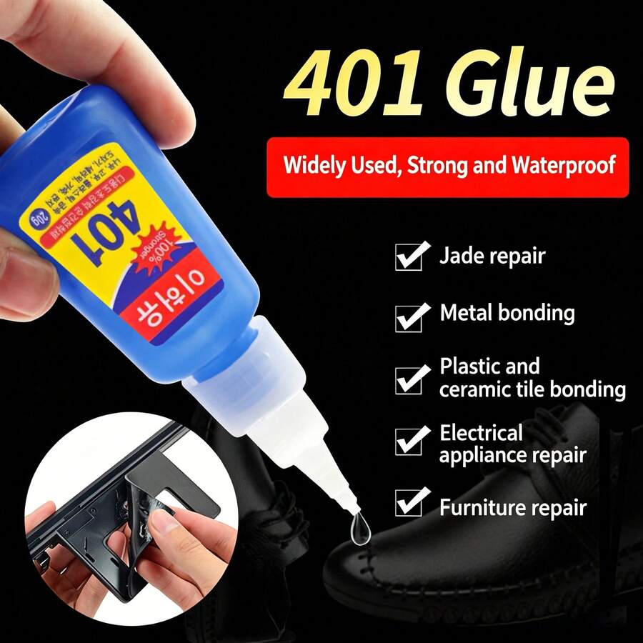 1/2 cuộn keo 401 siêu khô, bền lâu, ít mùi, không tẩy trắng, thích hợp cho sửa chữa đồ thủ công, giày dép DIY, da, cao su, kim loại, thủy tinh, trang sức, mỹ thuật, chế biến gỗ, bảo dưỡng đồ nội thất, bộ mô hình, điện tử và đồ thủ công DIY - ABS, PC và nhựa cứng, v.v. Khô trong 15 giây và đi kèm với đầu bôi keo chính xác. - Keo siêu dính Hàn Quốc 401 - Xem 1