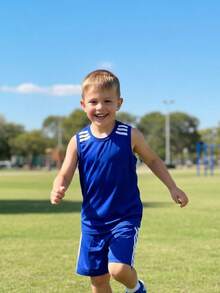 Boys' Premium Soccer Jersey And Shorts Set With Sleeve Detail And Lightweight Fabric - 藍色 - 查看 9