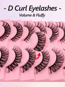 7 Pairs D Curl Russian Strip False Eyelashes Natural Look Fluffy Faux Mink Lashes Volume Wispy Long Foxy Eye Lifting Look Fake Eyelashes - 自然睫毛 - 查看 2