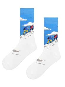 1 par de calcetines medianos con patrón de senderismo creativo, unisex. Calcetines casuales y divertidos para todas las estaciones, adecuados como regalo para entusiastas del senderismo al aire libre, aptos para uso diario, senderismo y viajes. - Multicolor - Ver 2