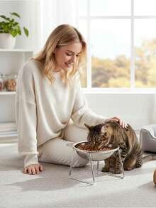 15-Degree Tilted Stainless Steel Cat Bowl With Metal Stand, Designed To Reduce Neck And Spine Pressure, Prevent Joint Fatigue, Promote Digestion, Comfortable For Cats, Detachable And Easy To Clean, Essential Pet Accessory - 500ml - View 6