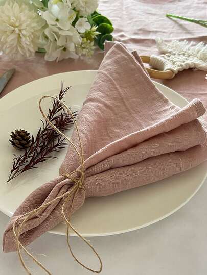 Bộ 1/2/6 tấm lót bàn ăn kiểu Pháp tối giản màu hồng trơn bằng vải, thích hợp cho tiệc tùng và đám cưới.