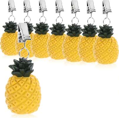 Paquete de 8 pesas para manteles con forma de piña, pinzas para manteles resistentes a la intemperie, soportes antideslizantes para manteles, para uso interior y exterior, jardín, patio, camping, aprox. 40 g cada una