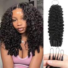 Burmese Curly Human Crochet Hair 18inch 1Pcs 50g Knotless Pre-Separated Feather Crochet Real Human Hair Lightweight Reusable Remy Hair Extensions For Women Natural Black Color - Natural Black - 查看 1