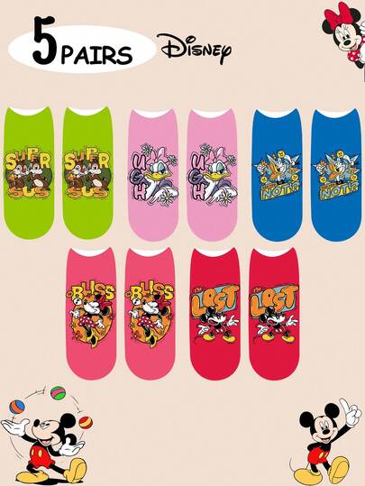  Disney Socks 1/5 Pairs Women's/Couple Short Socks, Personalized Design, Full Of Fun, Rich Colors, Creative Cartoon Patterns, Suitable As A Festival Gift, Comfortable And Breathable, Enhance Family Atmosphere, Fashionable , Suitable For Both Men And Women, Fun Cartoon Socks, Mickey, Minnie, Donald, Daisy, Donald, Goofy, Pluto ￼ ￼