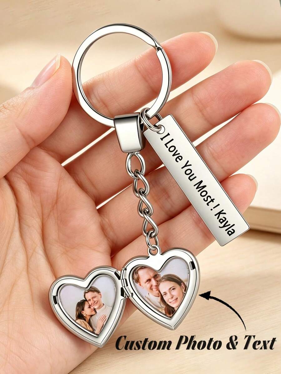 1pc Customized Photo Keychain, Mother's Day Gift, Heart-Shaped Photo Frame Keychain, Personalized Photo Keychain, Waterproof Pendant, Openable Photo Frame, Gift For Her, Commemorative Gift, Family Day Gift, Birthday Gift, Anniversary Gift, Wedding Gift, Valentine's Day Gift, Unique Gift For Him/Her, Gift For Mom/Dad - Multicolor - View 1