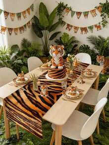 1 pieza Camino de mesa con estampado de rayas de animales, 180*35cm Cubierta de mesa de satén que incluye rayas de cebra, estampado de leopardo, rayas de tigre, rayas de vaca, decoración de fiesta de bebé, decoración de fiesta de cumpleaños "Wild One", decoración de fiesta de la selva safari, decoración de fiesta de 1er cumpleaños, decoración de fiesta con tema salvaje, decoración del hogar, decoración de cocina y comedor, decoración de baby shower, decoración rústica, esencial para reuniones familiares, decoración de fiesta de vacaciones - Multicolor - Ver 4