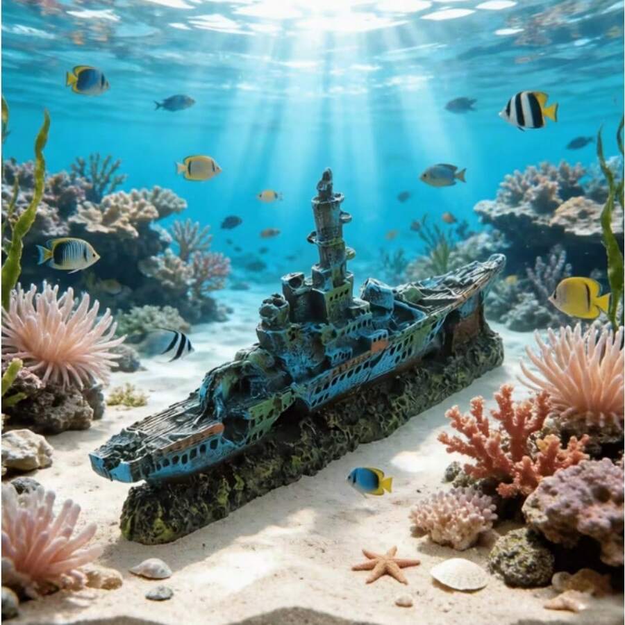 Accesorios decorativos de resina en forma de casas para evitar que los peces y camarones, y aviones de combate, para decoración de acuarios
