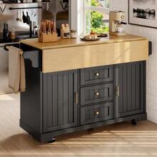 Kücheninsel, Schrank, Buffetschrank 120 x 40 (80) x 95 cm, ausziehbarer Küchenwagen mit Rollen, beidseitig ausziehbar, mit Handtuchhalter und Gewürzregal, zwei Türen, drei Schubladen, schwarz/weiß - Noir - Voir 5