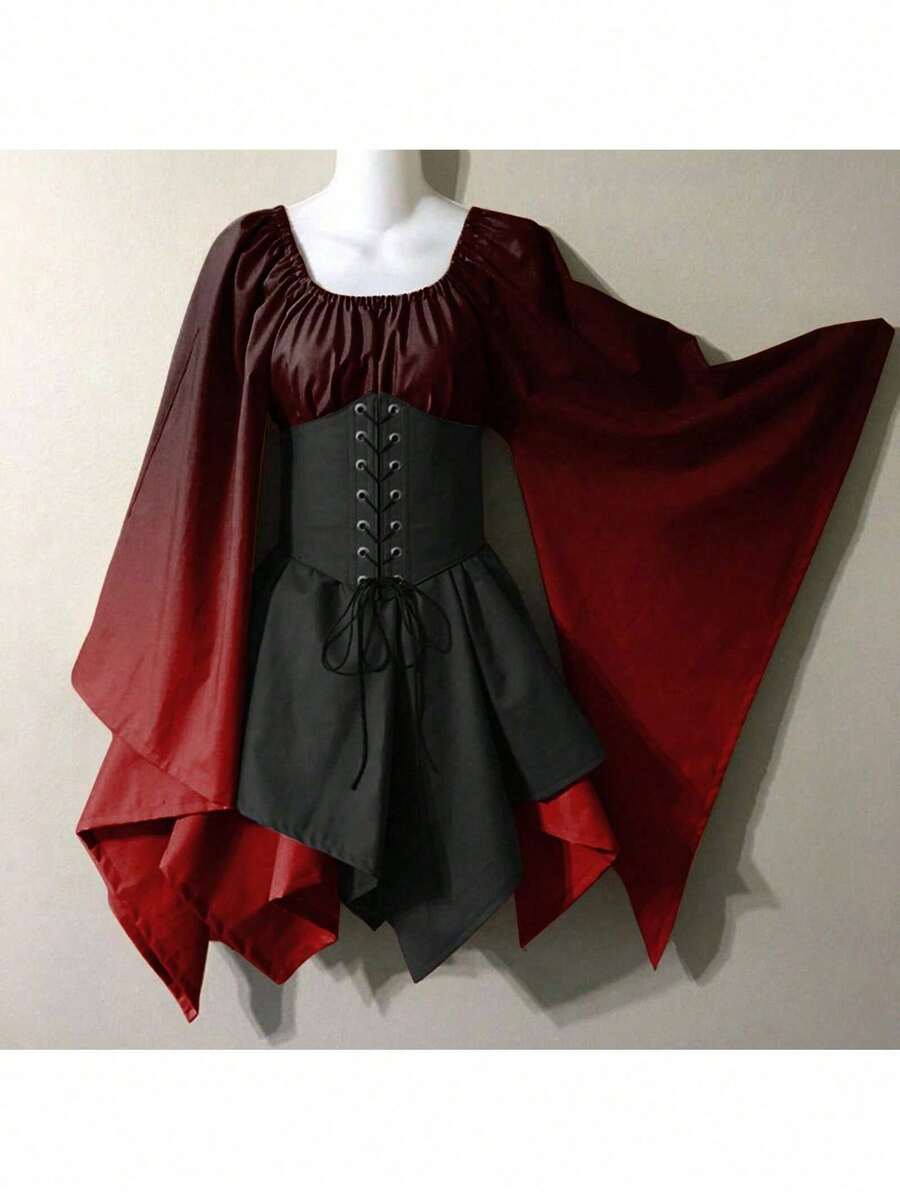 Halloween Costume, Renaissance Medieval Dress, Retro Gothic Costume For Cosplay And Stage - Red Gradient - View 1