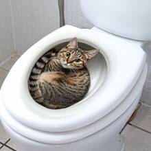 1pc Funny Toilet Bathroom Decor - Cute Tabby Cat Design, Self-Adhesive Vinyl Sticker Suitable For Bathroom Wall, Toilet Seat - Perfect Gift For Cat Lovers And Home Decor, Humorous Art, Removable Sticker Decal - Cute Tabby Cat - View 2