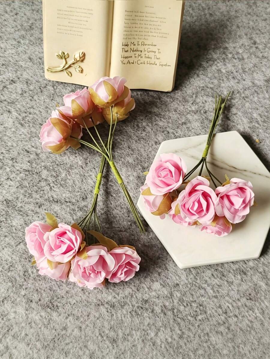 18件/1件-人造玫瑰花束,手工製作,每束含6朵花,DIY手工創意花環材料裝飾,適用於生日派對裝飾、花園裝飾、新娘花束DIY裝飾、居家花藝布置、花卉材料、情人節禮物、新年裝飾、婚禮背景裝飾 - 彩色 - 查看 1
