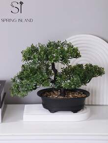 1棵人造盆栽树，黑色花盆，高7.9英寸（20厘米），绿色仿真植物，适合家居和办公室装饰 | 非常适合摆放在架子、书桌、浴室 | 乡村风格节日装饰、情人节装饰、春夏装饰、家居点缀 - 綠色-F - 查看 6