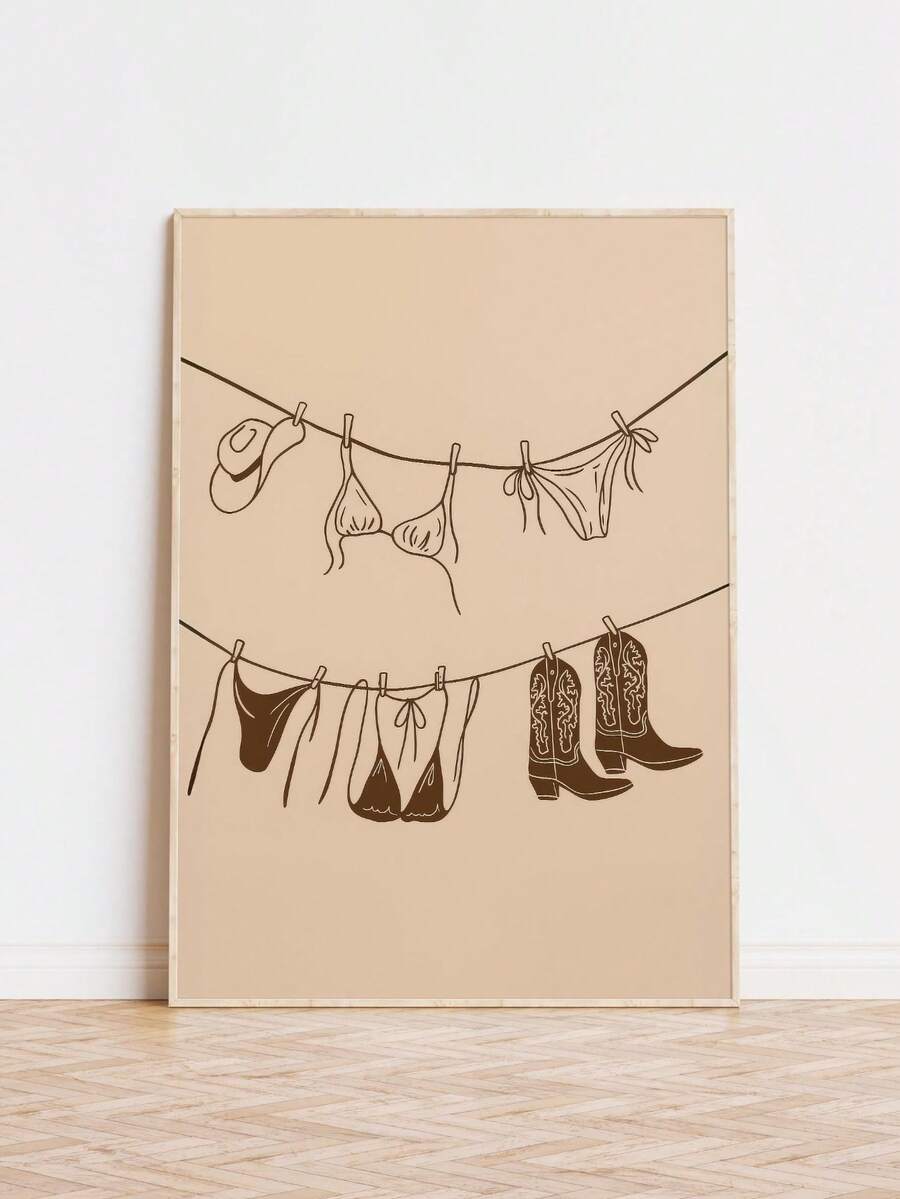 1pc Canvas Wall Art, Framed Wall Art, Bikini Art Print, Brown Bikini Beach Illustration, Bikini Wall Art, Swimsuit Poster, Beach Cowgirl Print, Ocean Poster, Western Cowgirl Decor Art, Apartment Decor, College Dorm Decor, Summer Poster, Room Decor, Home Decor, Dorm Decor, Bedroom Decor, Living Room Decor, Bathroom Decor, Office Decor, Kitchen Decor, Gift, Mother's Day Decor, Summer Decor - Mother's Day Art - View 1