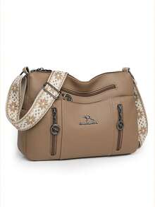 2026 New Fashion Soft Leather Crossbody Bag For Women, Multi-Layer Shoulder Bag, Middle-Aged Mom Bag, Large Capacity Commute Bag - Khaki - View 3