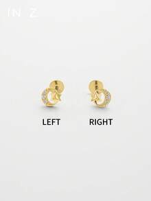 IN Z 1 chiếc khuyên tai mini hình trăng sao ôm trăng, đính 3 viên kim cương, chất liệu bạc sterling 925, thích hợp đeo hàng ngày cho cả nam và nữ. - Nhiều màu - Xem 2
