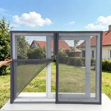 1pc Grey Invisible Magnetic Fly Screen, Self-Adhesive No Drill Mosquito Net, Anti-Cat Scratch Window Curtain - Grey - View 5