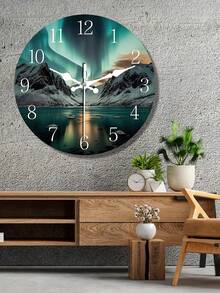 Đồng hồ treo tường bằng gỗ im lặng, kích thước 10-12 inch, thiết kế họa tiết cực quang và núi tuyết, thích hợp trang trí phòng khách, phòng ngủ, văn phòng, là món quà lý tưởng cho Giáng sinh và năm mới. - A - Xem 3