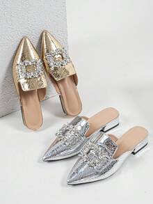 Cómodas y fáciles de usar sandalias planas tipo slide minimalistas francesas en oro y plata - Dorado - Ver 10