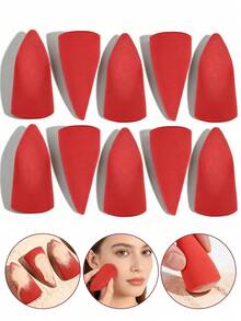 MAANGE 1/10pcs Red Asymmetric Powder Puff Dry And Wet Dual-Use Soft Makeup Sponge For Daily Makeup On Face Cosmetic Applicator For Powder Liquid Facial Makeup Tools For Women & Girl - Red - View 2