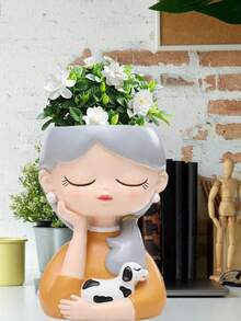 Fenteer Fairy Planter Sculpture Decor Centerpiece, Suitable For Backyard Garden, 4 Designs Available: Swan, Rabbit, Dog, And Cat - A - View 4